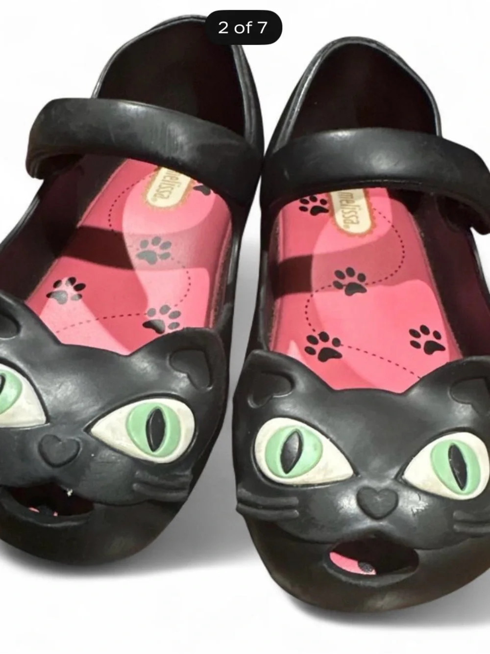 Mini Melissa Black Cat Mary Jane Shoes with Pink Insole